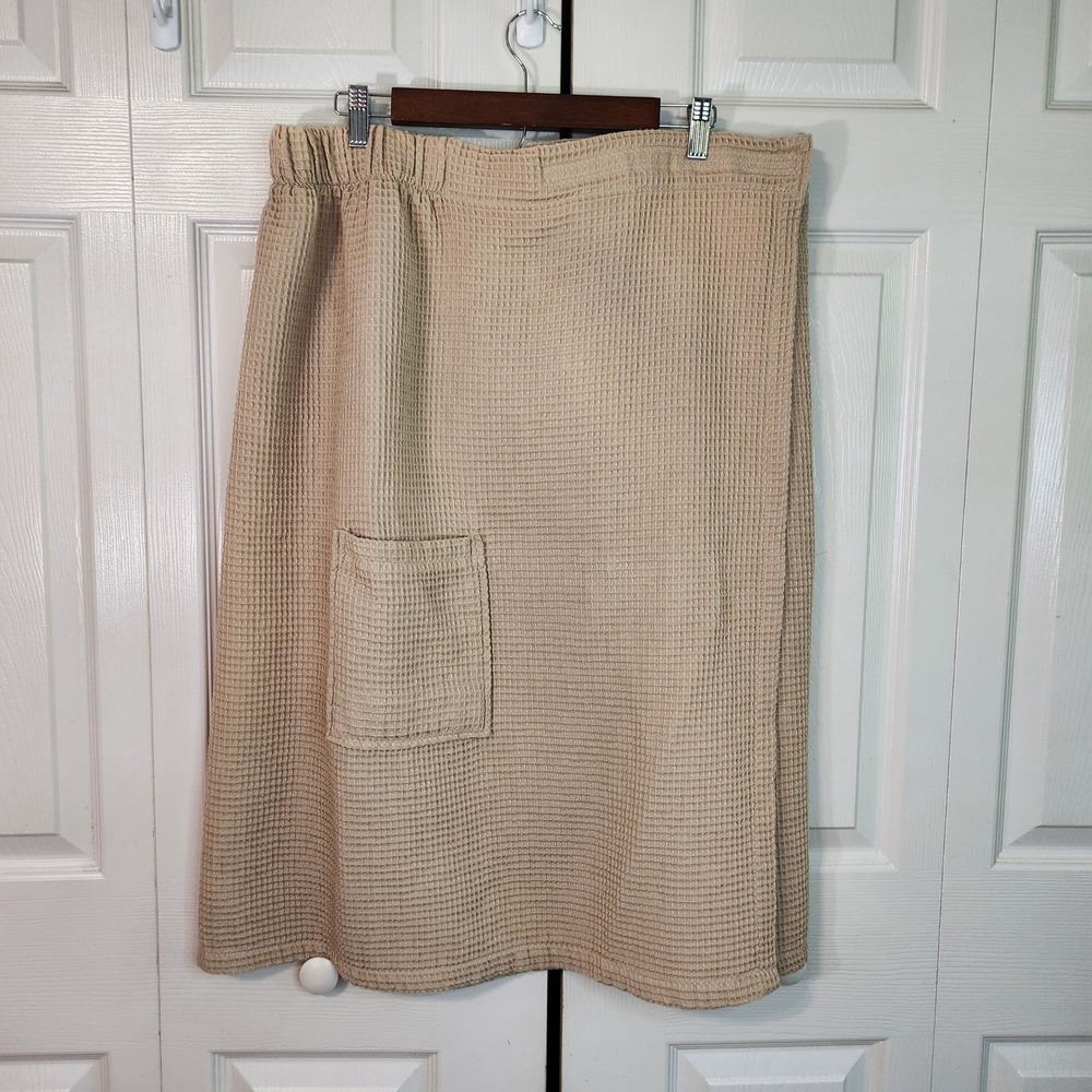 Turquaz Tan Waffle Knit Wrap Skirt Size XXL Hook & Loop Closure Neutral Lounge